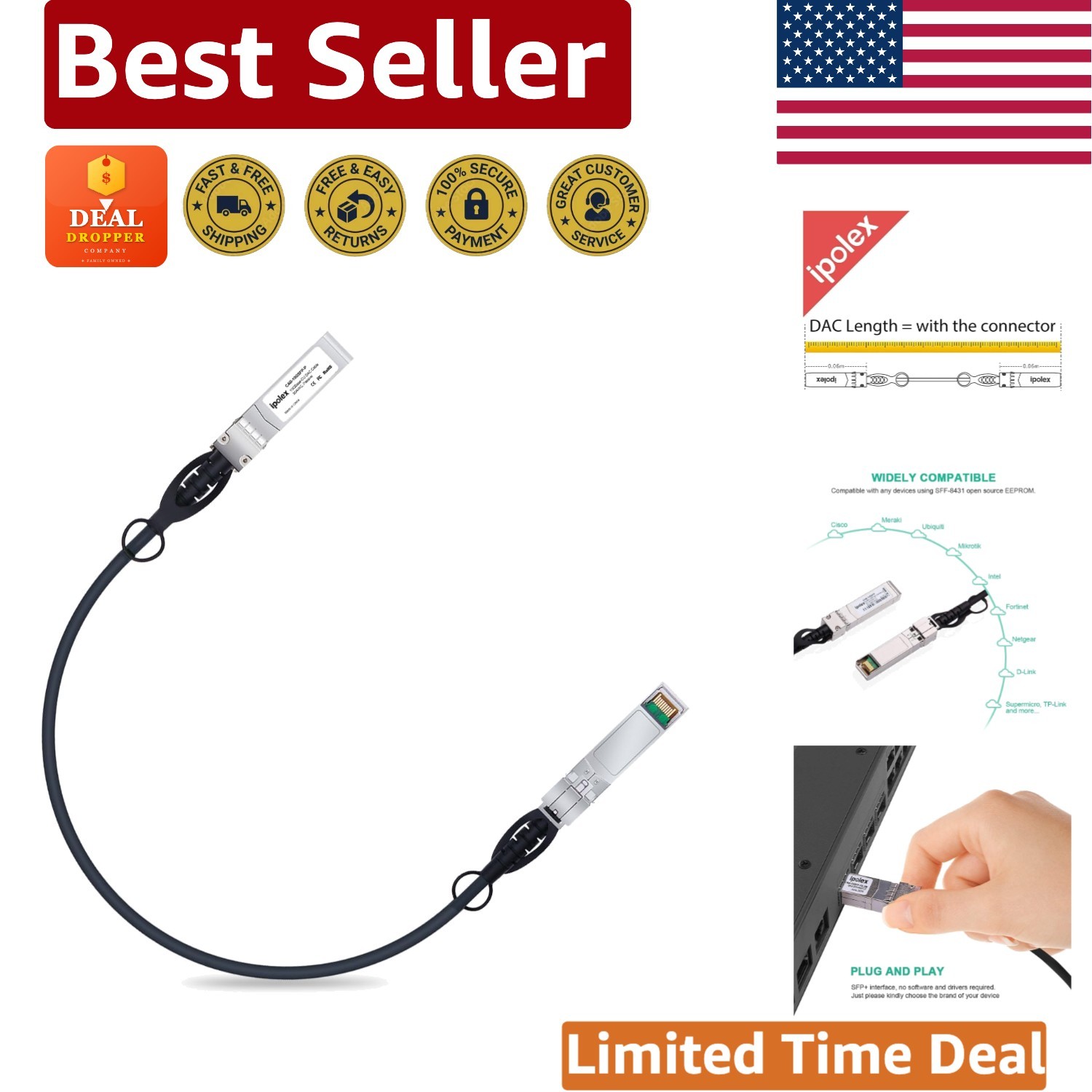 Versatile 10G SFP+ DAC Cable – Supports Hot-Swappable & Durable Copper Design