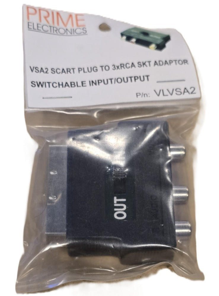 Prime VLVSA2 SCART Plug to 3 x RCA Socket Adaptor Switchable Input/Output AV