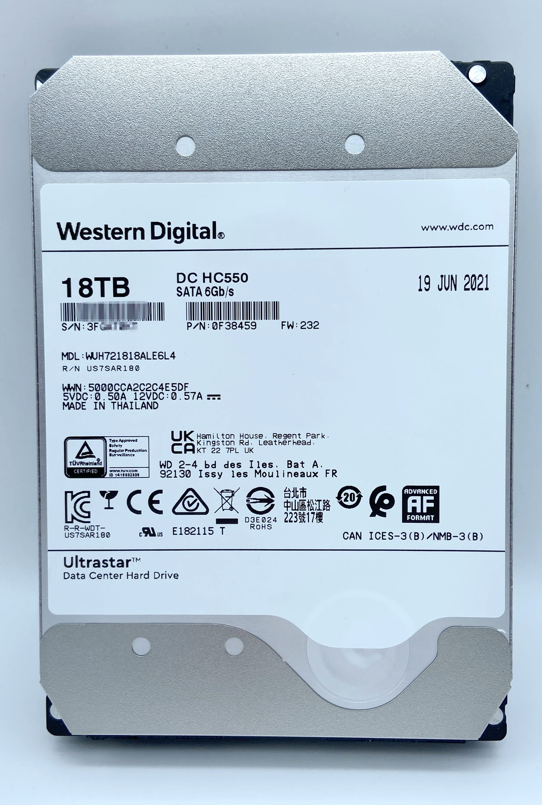 WD WUH721818ALE6L4 18TB SATA Ultrastar DC HC550 3.5" LFF Enterprise Hard Drive