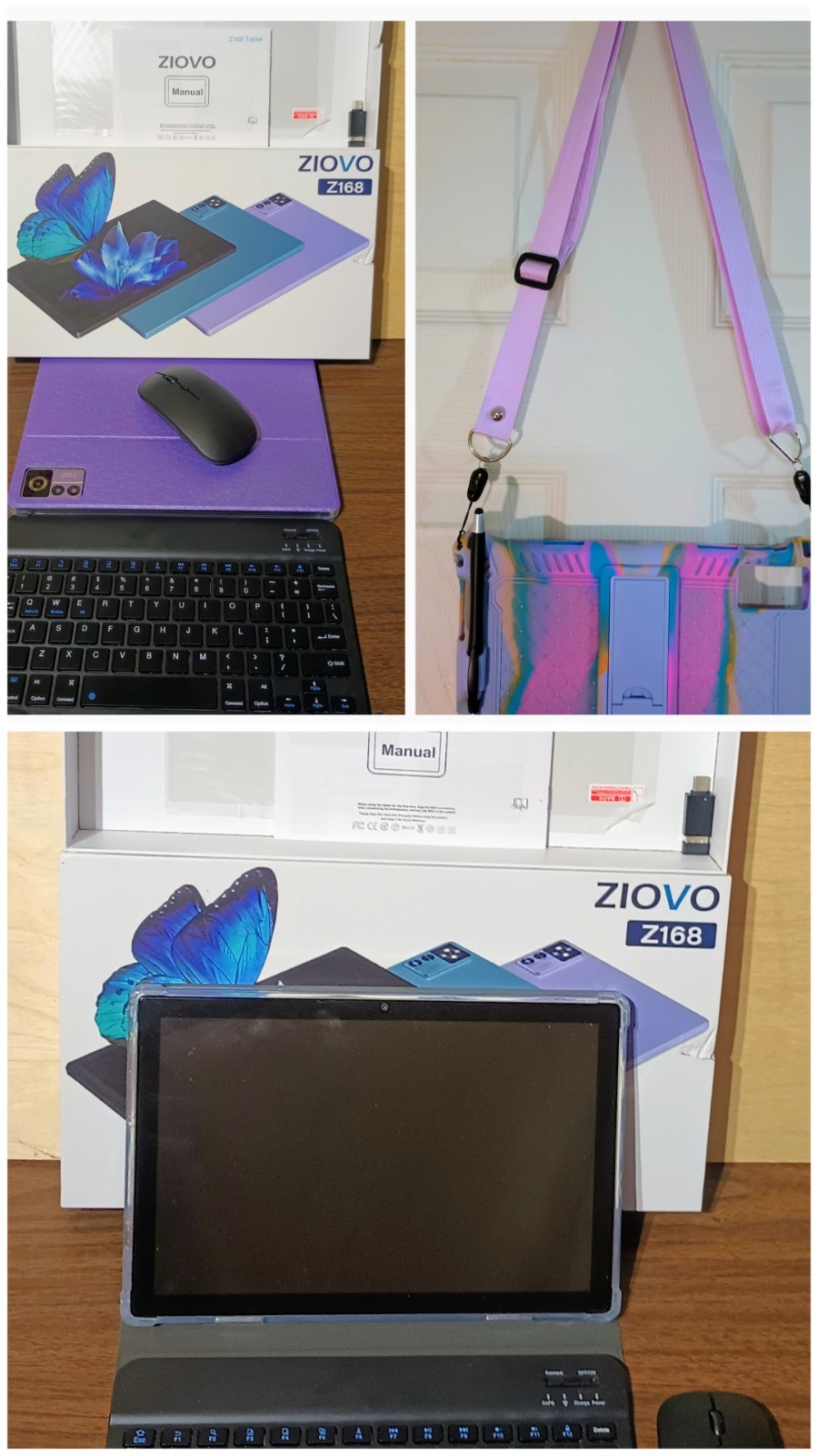 ZIOVO Z168 12" Android Tablet Bundle 356 GB Purple Kids Tye Dye Case KBD Mouse 