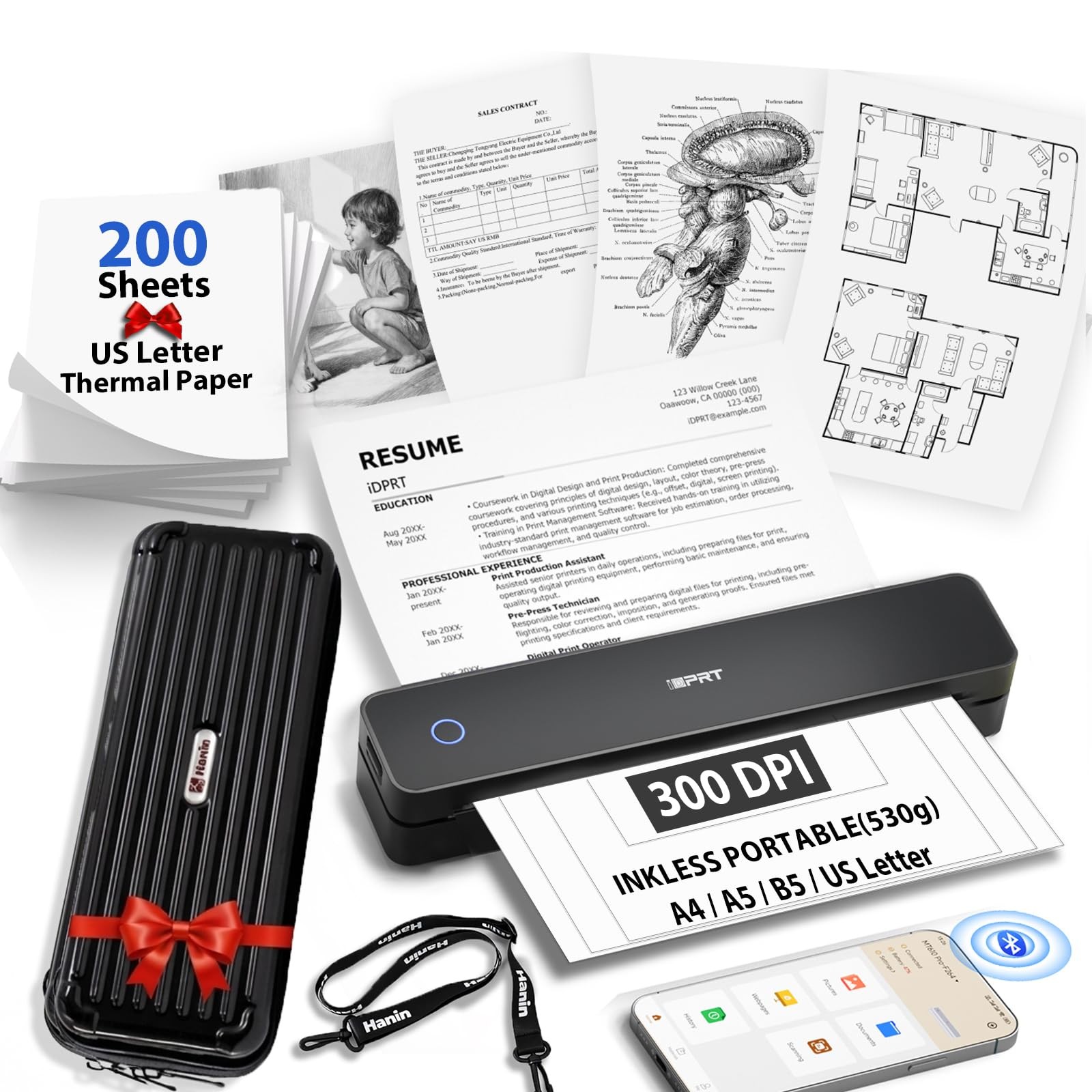 iDPRT MT610Pro Portable Thermal Printer with Carry Case and 200 Sheets Paper ...