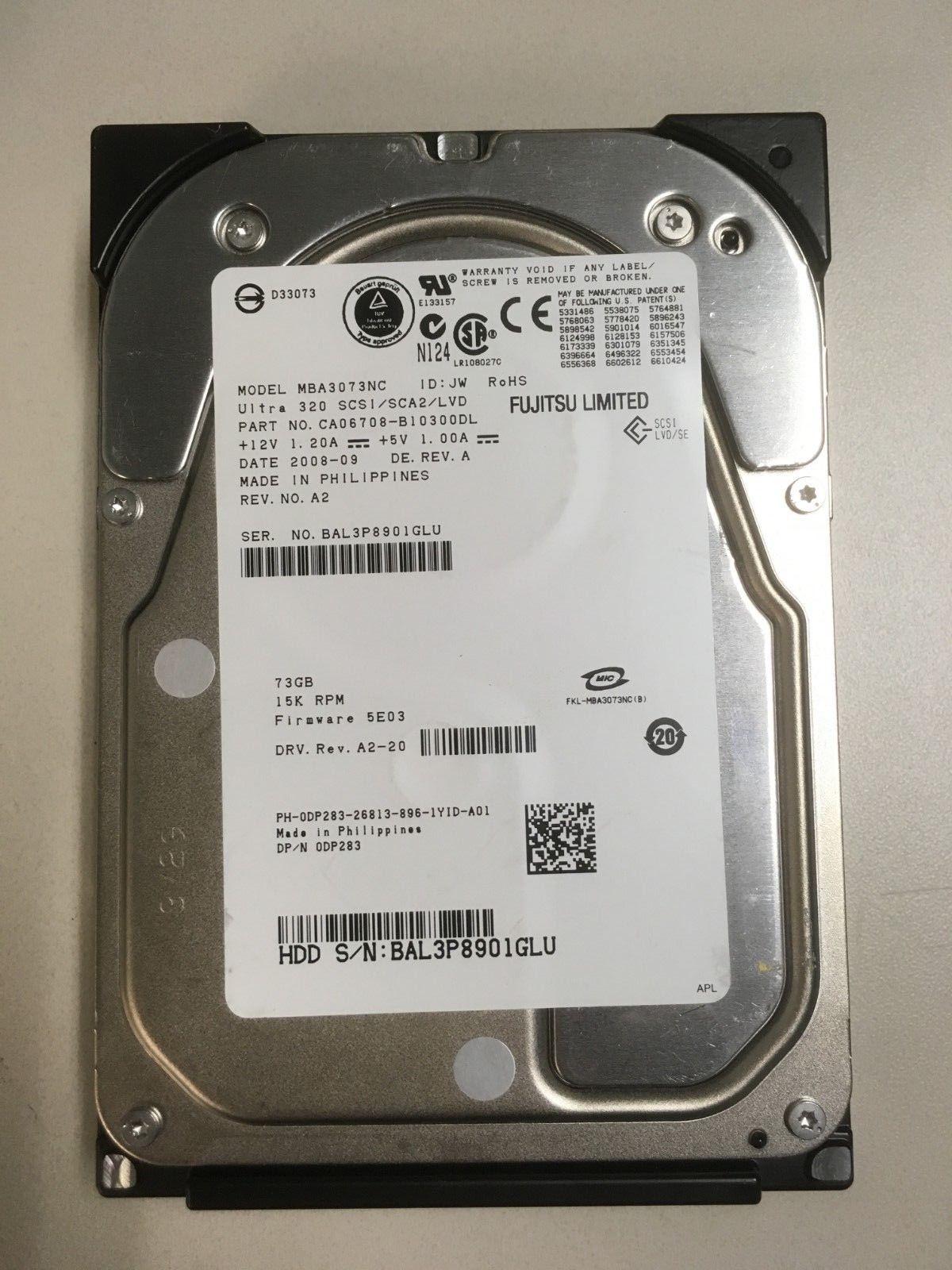 Fujitsu 73GB 15K RPM MBA3073NC Ultra 320 SCSI/SCA2/LVD 3.5 Hard Drive Dell DP283