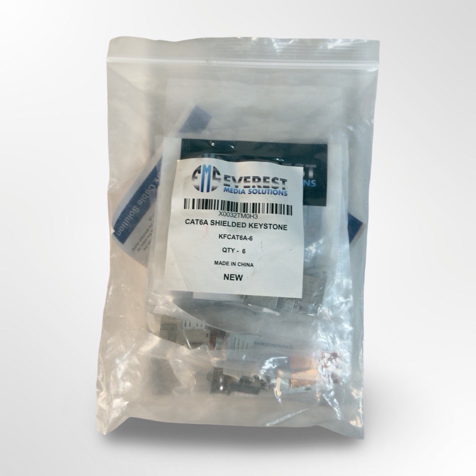 Everest Media Solutions RJ45 Shielded Keystone Jack - 6-Pack - Slim Profile, 90
