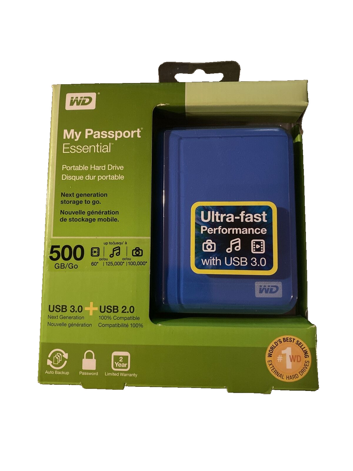 WD My Passport Essential 500 GB USB 3.0 Hard Drive - Blue