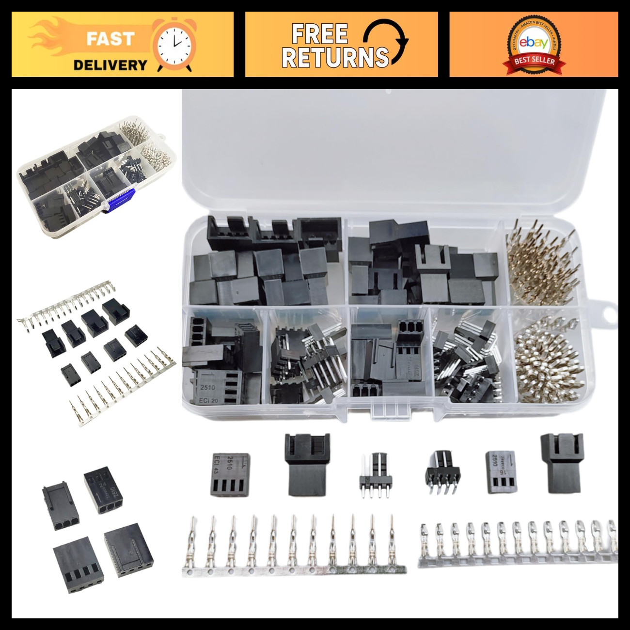 200PCS PWM Cooling Fan Connector Kit 3-Pin/4-Pin Plastic Shell Male Female Plug