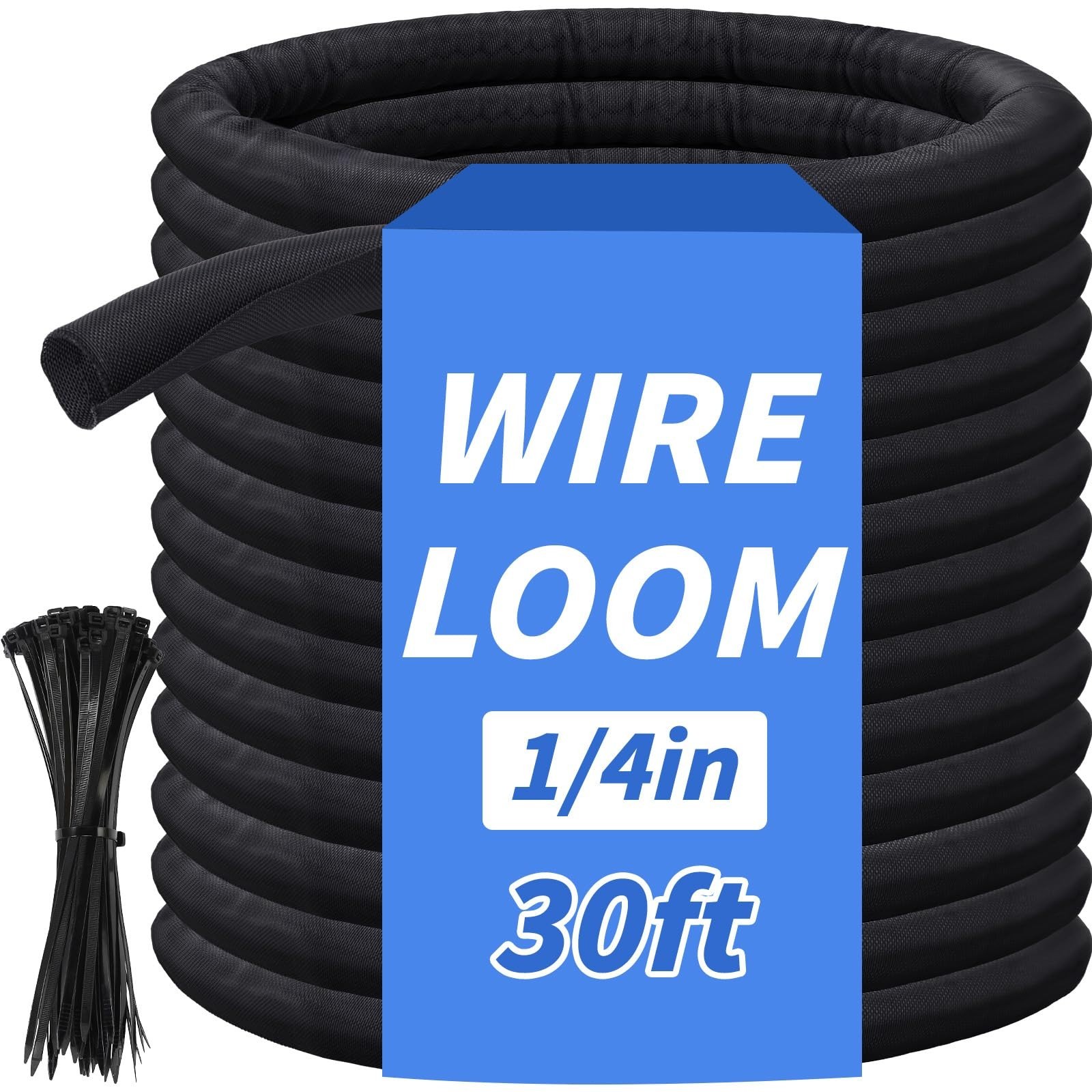30ft 1/4in Split Braided Cable Sleeve - Self-Wrapping Wire Management Solution