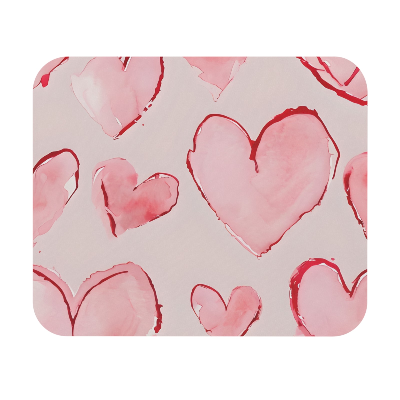 Pink Watercolor Hearts Mouse Pad | Romantic Heart Pattern, Desk Accessory