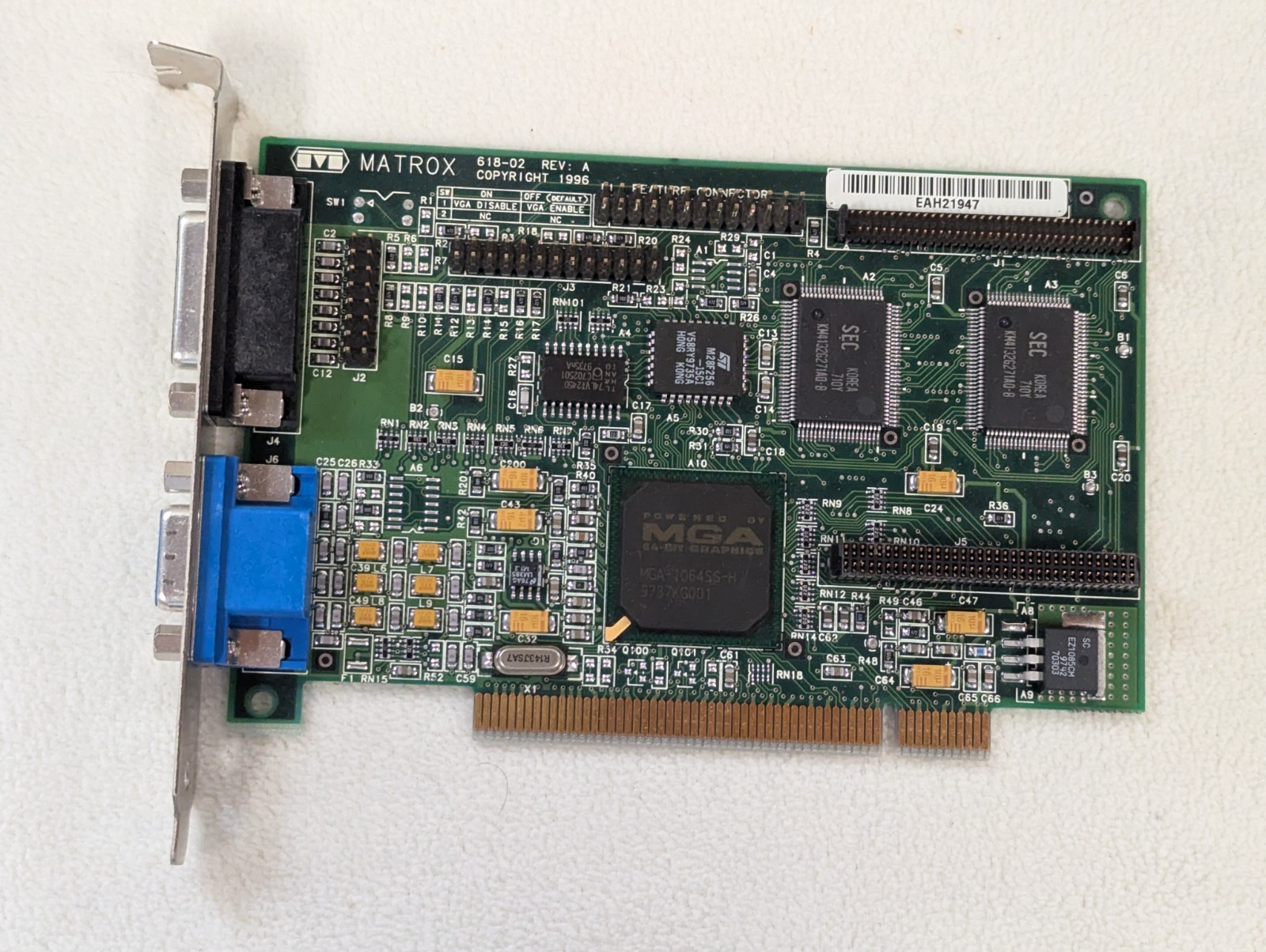 Matrox 618-02 Rev A PCI VGA Graphics Card MGA Myst Vintage 1996 Myst/2Sys