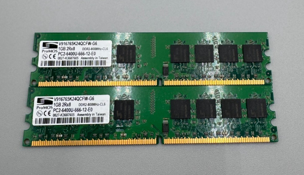 Lot Of 2 ProMOS 1GB Each PC2 6400U 2Rx8 DDR2 800MHz Desktop Ram Excellent