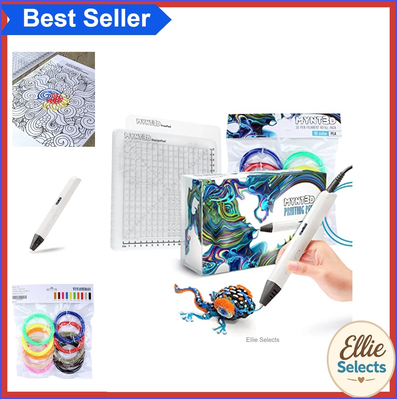3D Printing Pen Kit PLA Filament Refills 10 Color Adjustable Temperature