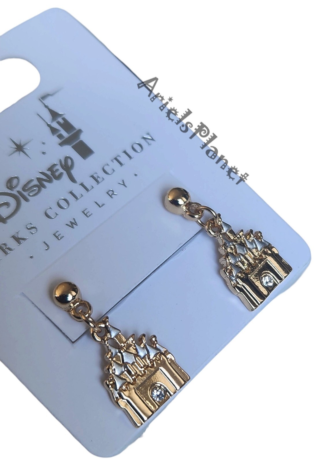 Disney Parks Collection Jewelry Cinderella Castle Dangling Gold Tone Earrings