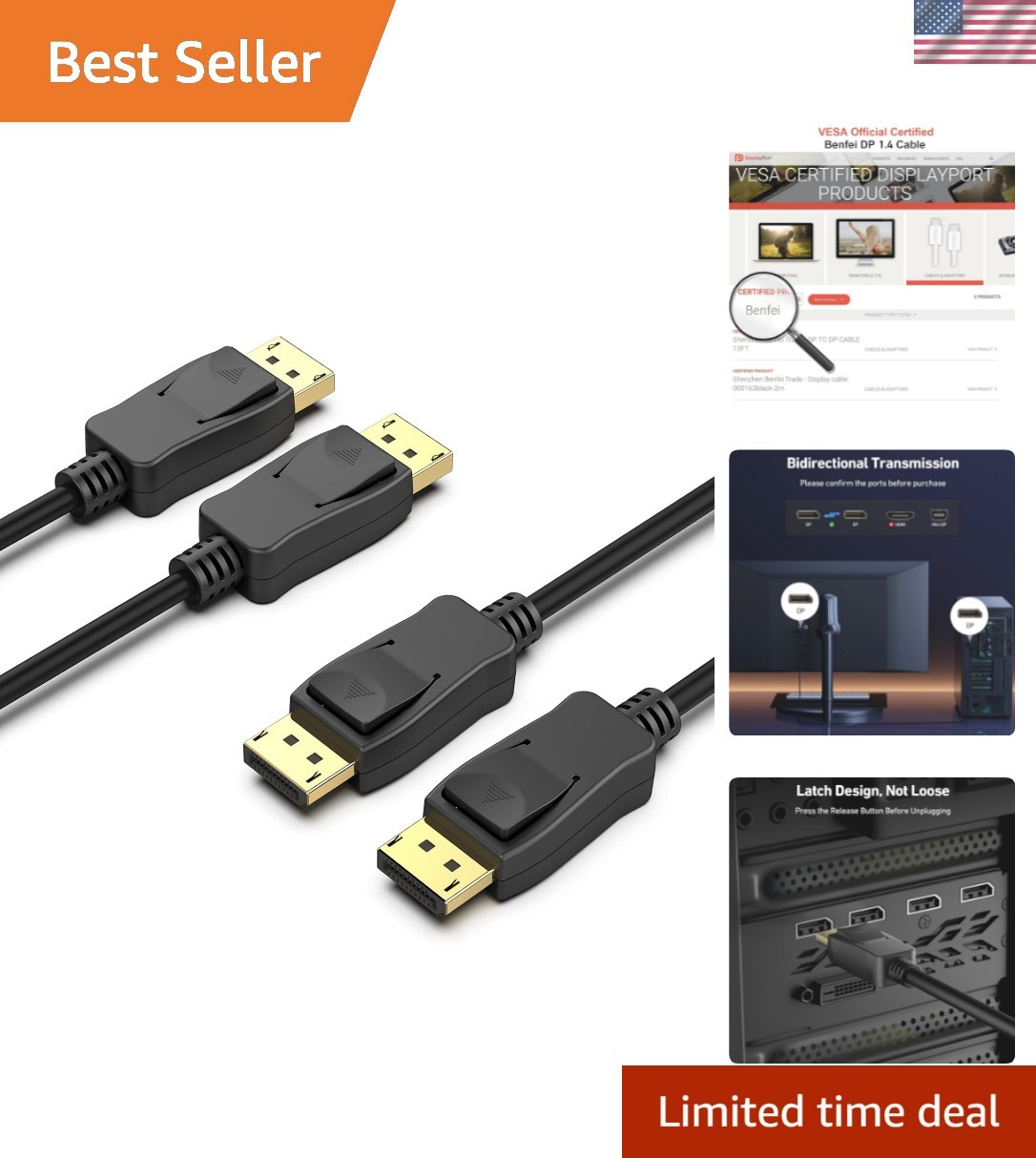 VESA Certified 8K DisplayPort to DisplayPort Braided Cable 6 Feet - 2 Pack