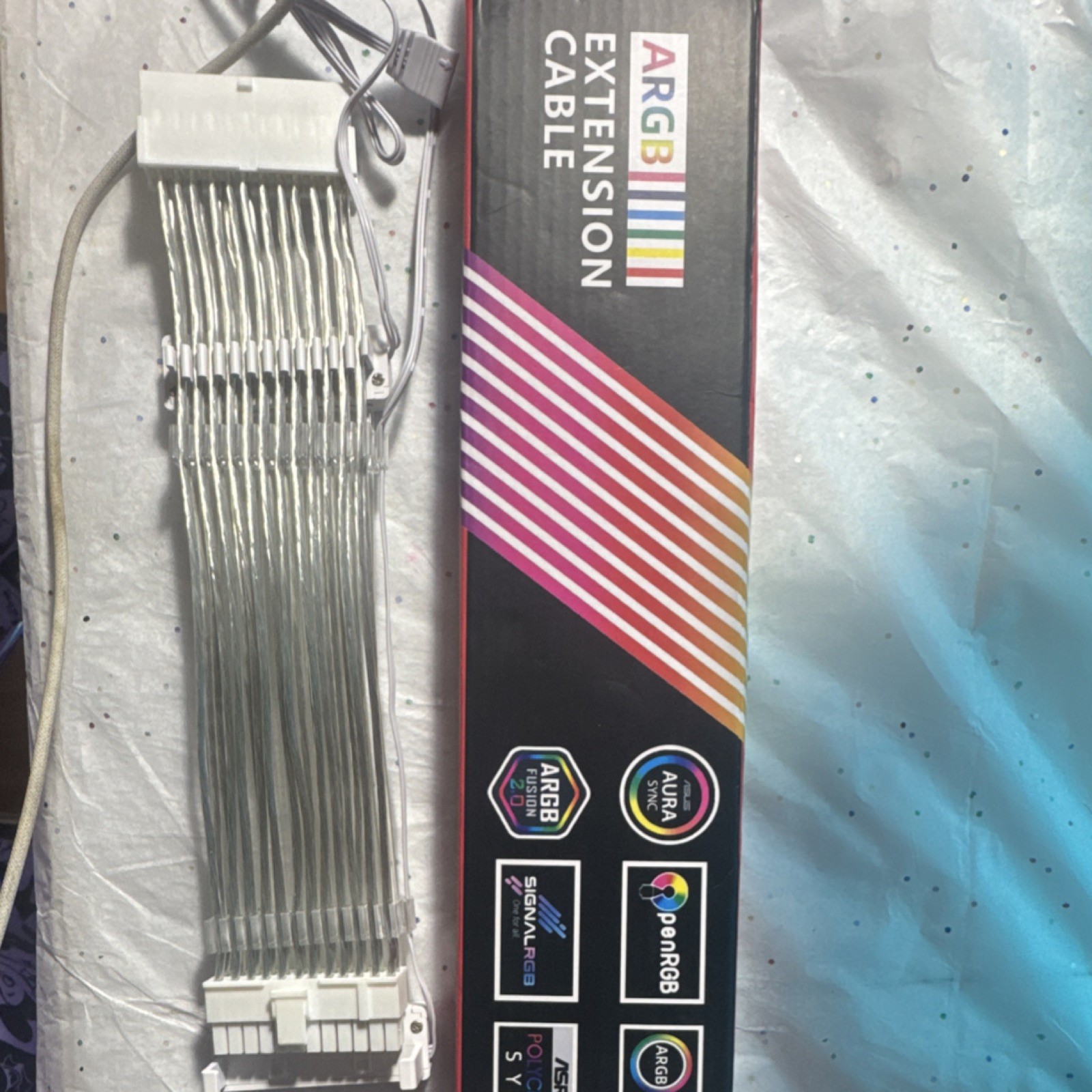 ARGB Lighting 24 Pin Extension Cable White Compatible with ASUS MSI ASRock 5V