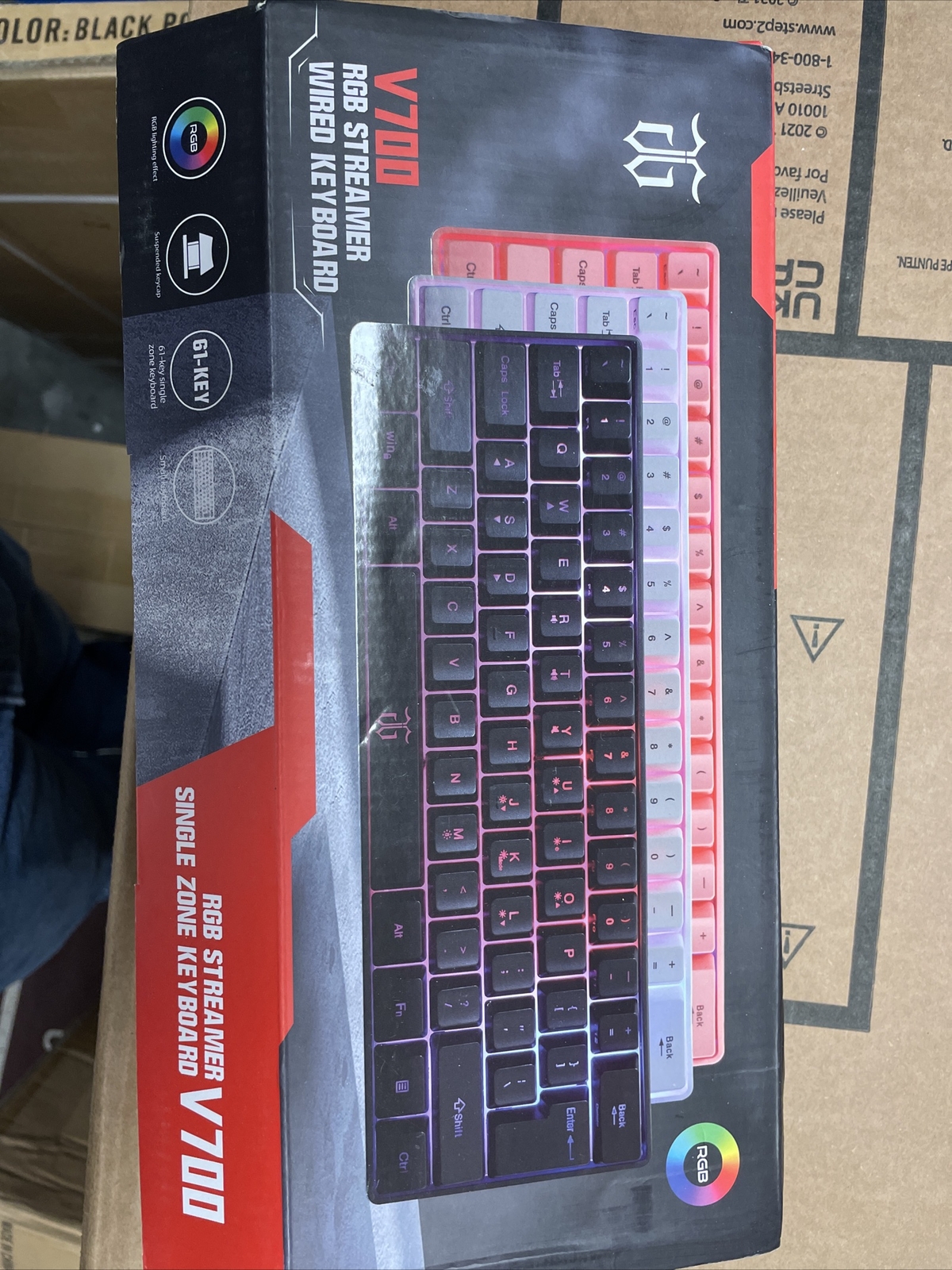 V700 RGB 61 Key Streamer Wired Gaming Keyboard Open Box 