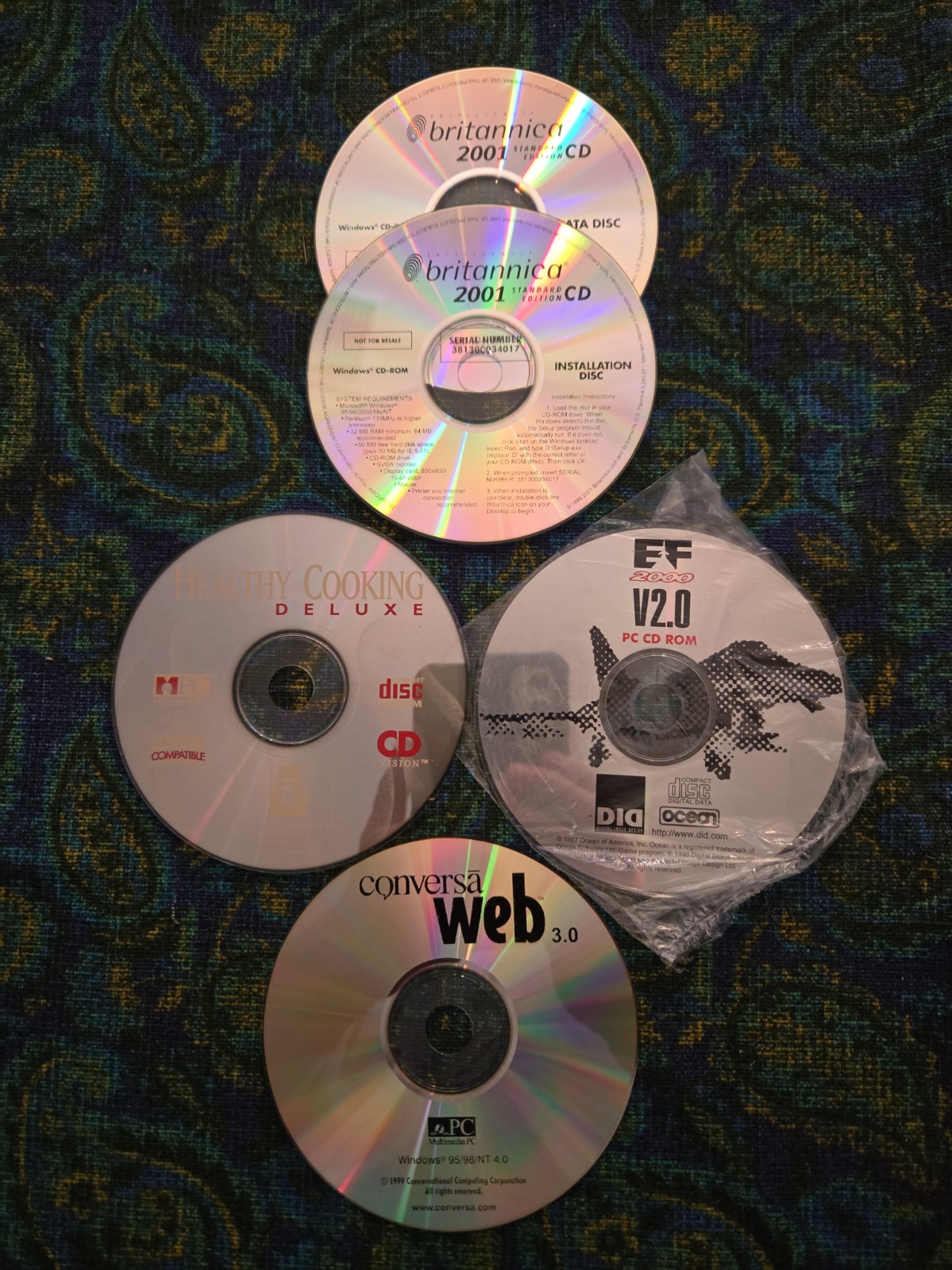 Lot of 5 Vintage PC CD-ROM Software Discs EF 2000 V2.0 Britannica Retro 90s"