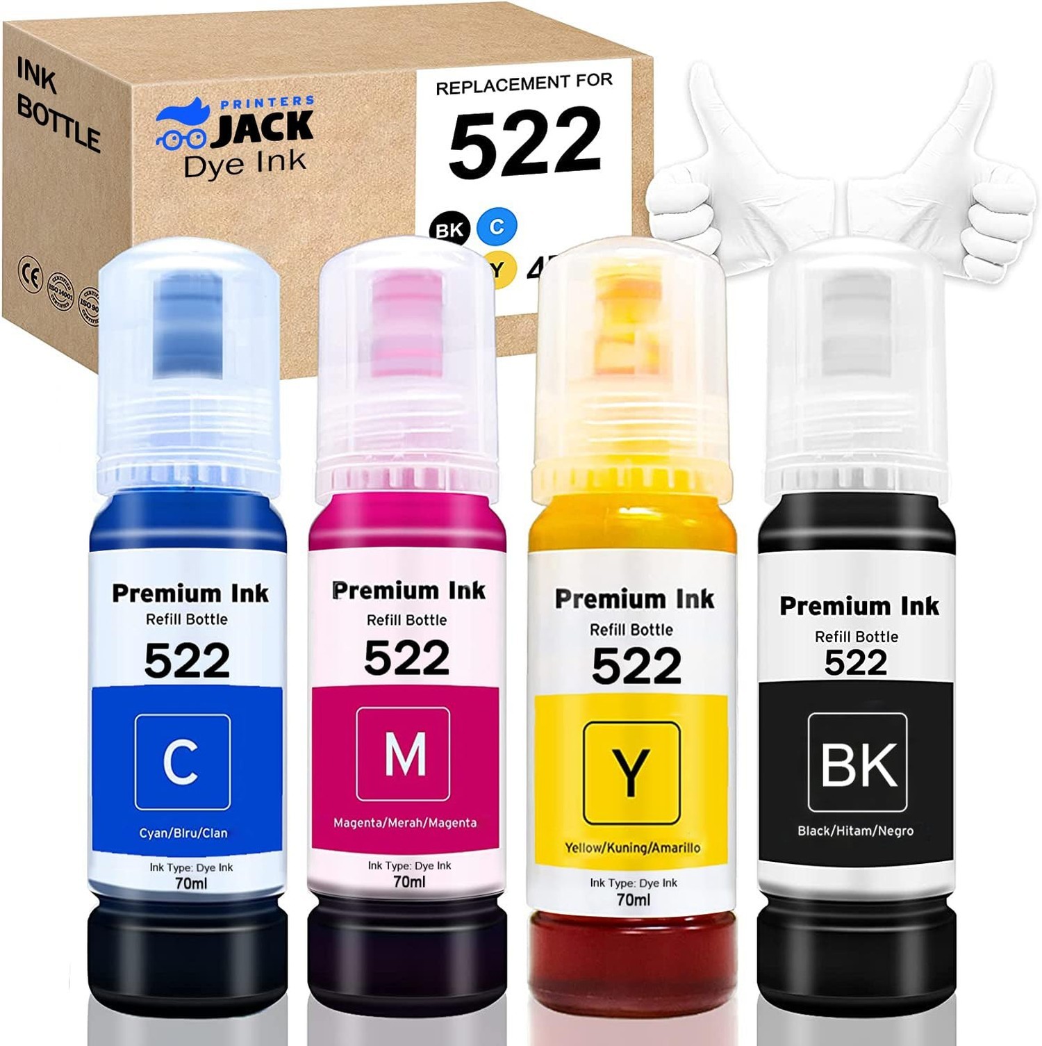 Printers Jack Compatiable T522 Refill Ink Bottle Kit for Supertank ET-2800 ET...