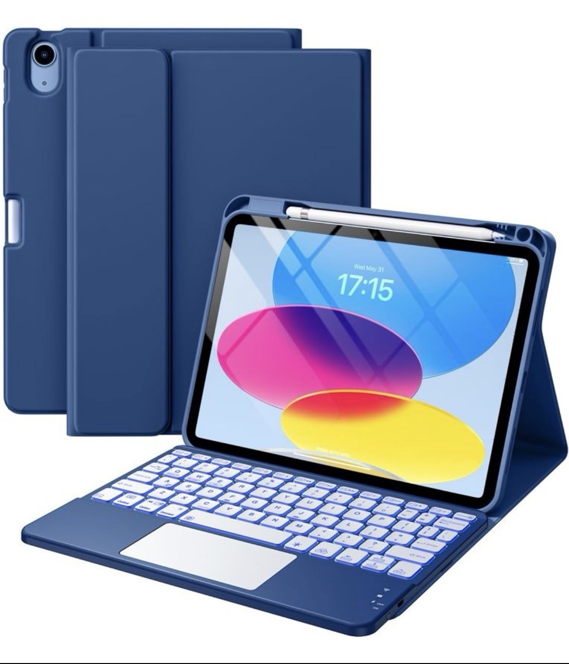 Harvopu Compatible for iPad 11th 10th Generation Case with Keyboard (Navy Blue)