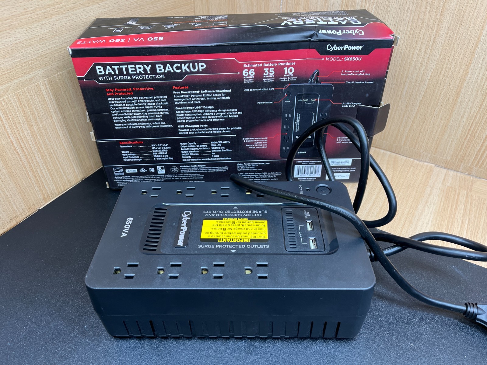 CyberPower SX650U 8-Outlet 650VA PC Battery Backup - Black