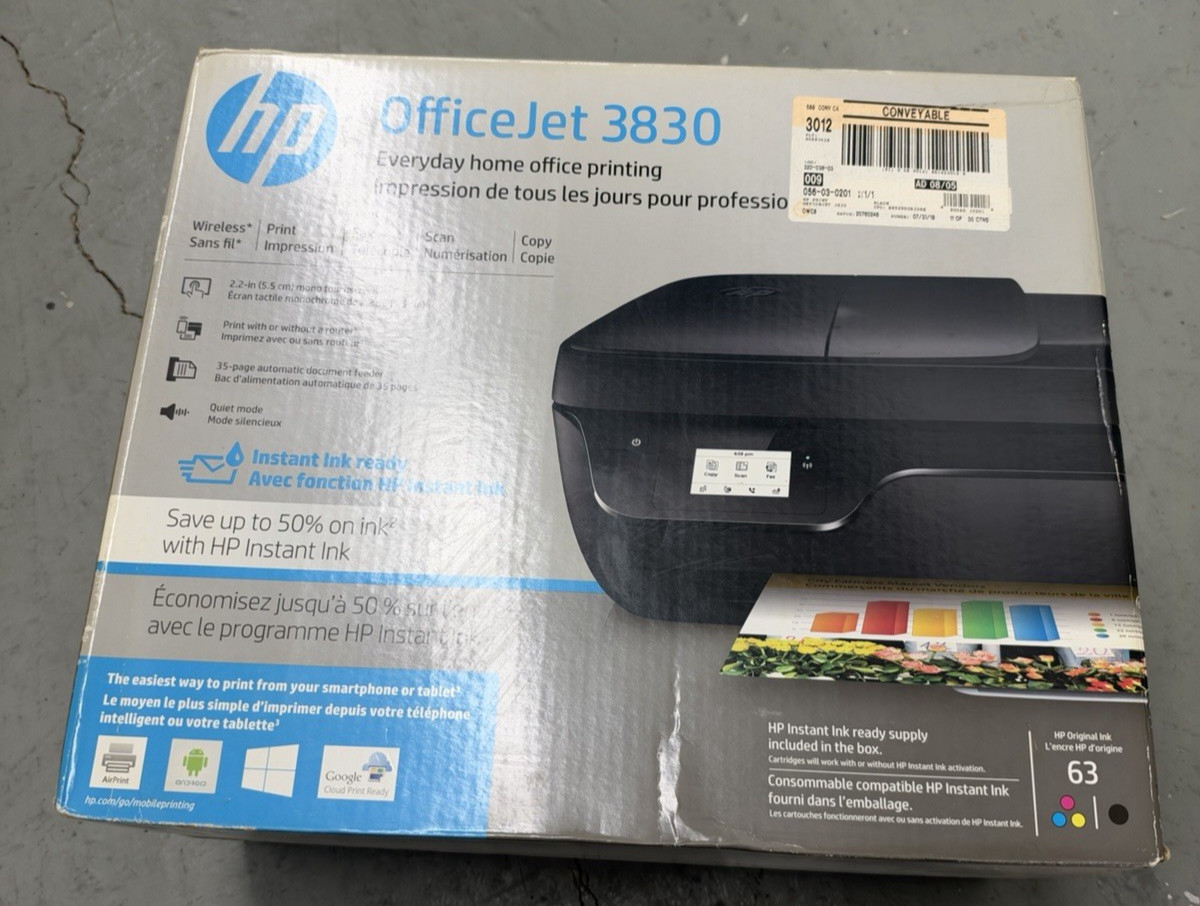 HP OfficeJet 3830 All-in-One Wireless Inkjet Printer Scanner Copier NEVER USED