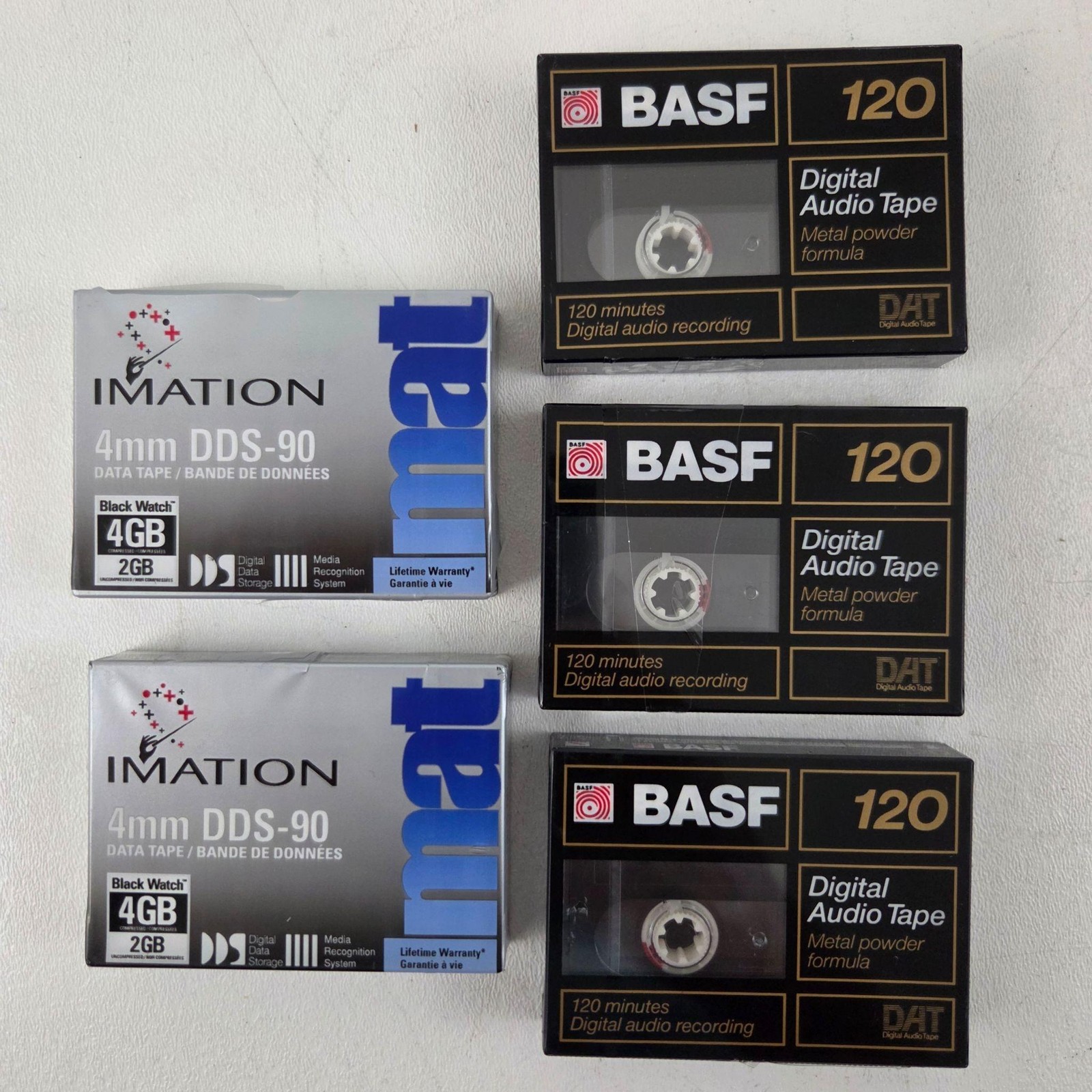 Lot 5 BASF DAT 120 & Imation 4mm DDS-90 4GB Digital Data Tapes New Sealed