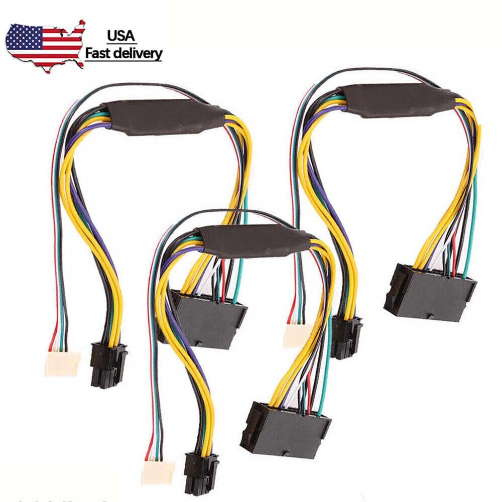 3Pcs 24 Pin to 6 Pin ATX PSU Power Adapter Cable For Dell OptiPlex and More MB