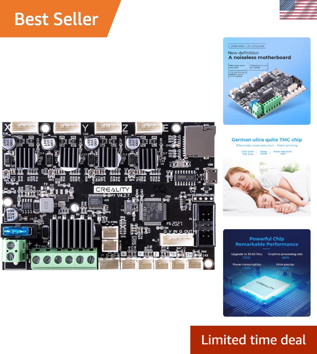 Ender 3 Silent Motherboard, High Performance 32 Bit 3D Printer Noiseless Moth...