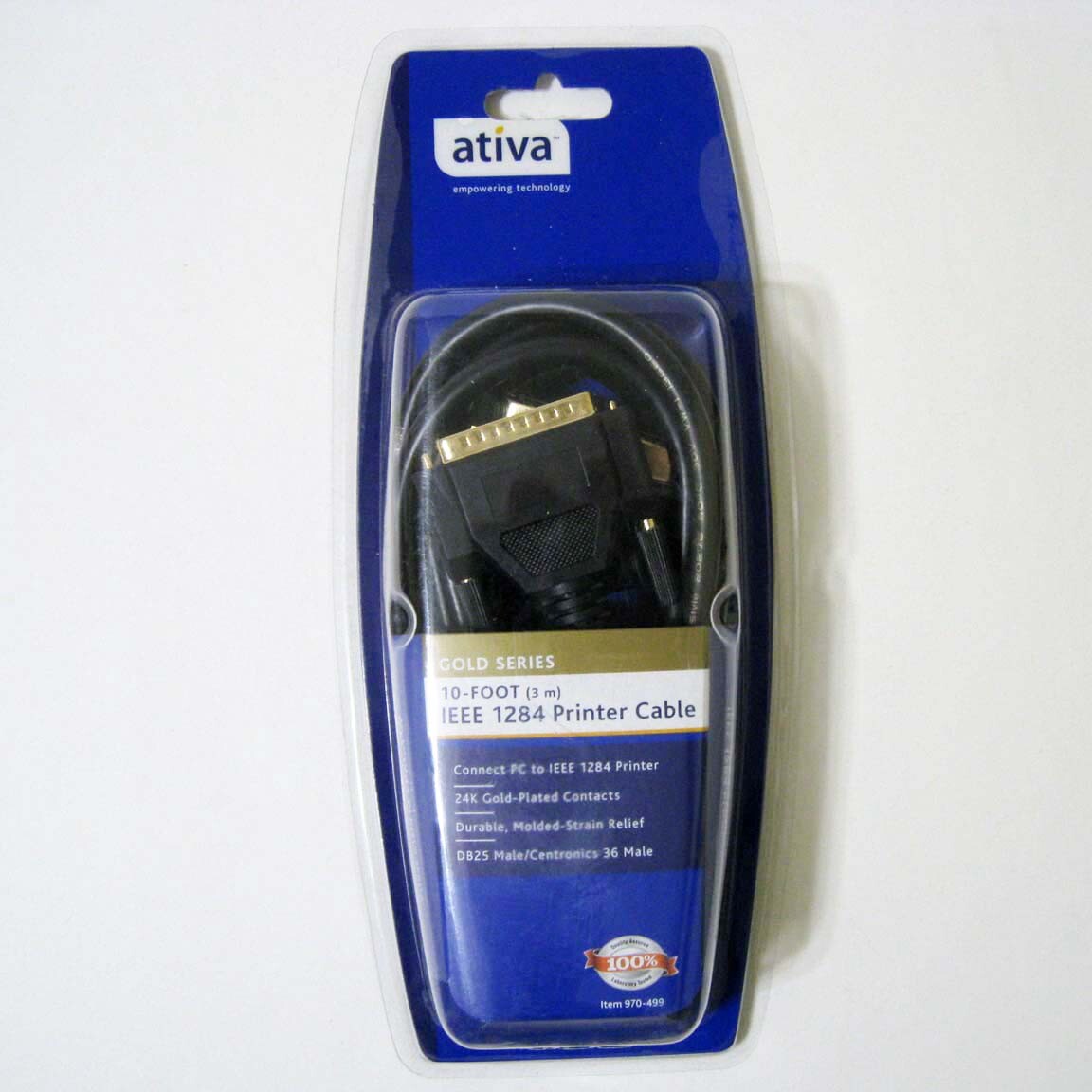 Vintage ATIVA ® IEEE 1284 970-499 Shielded Printer Cable - Gold Series - New