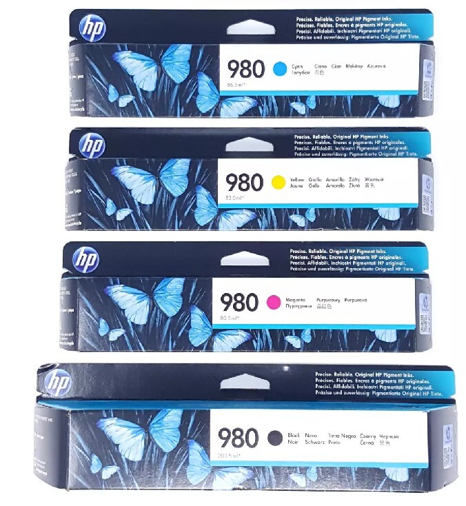 Set 4 Genuine Factory Sealed HP 980 Blk Cyn Mag Yel Inks NEW GEN 2018-2020