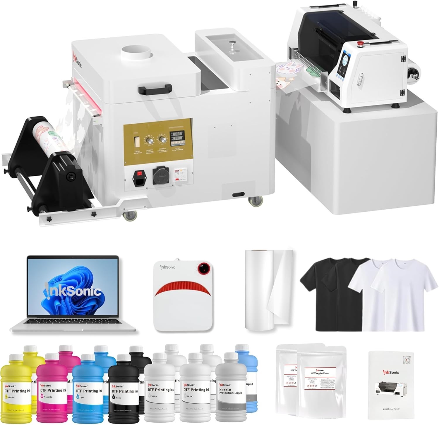 InkSonic A3+ Dual XP600 DTF Printer Bundles, Direct to Film Transfer for Custom