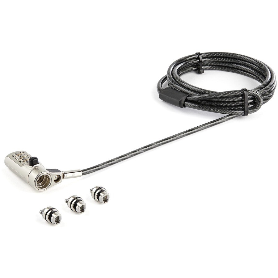 StarTech 6.6ft (2m) 3-in-1 Universal Laptop Cable Lock, 4-Digit Combination