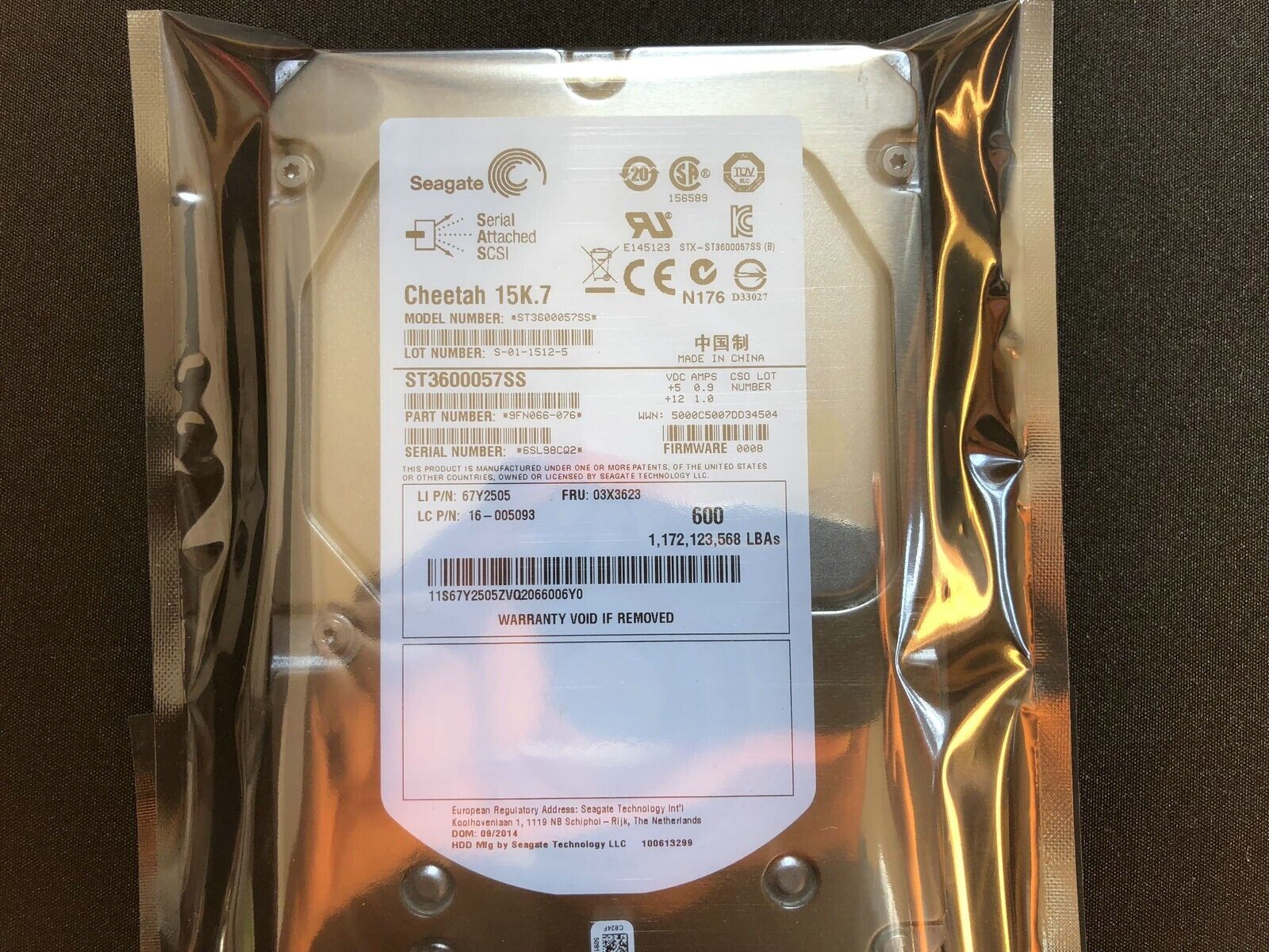 4pcs Lenovo 600G 15K SAS 3.5 03X3623 3X3623 Server Hard Disk