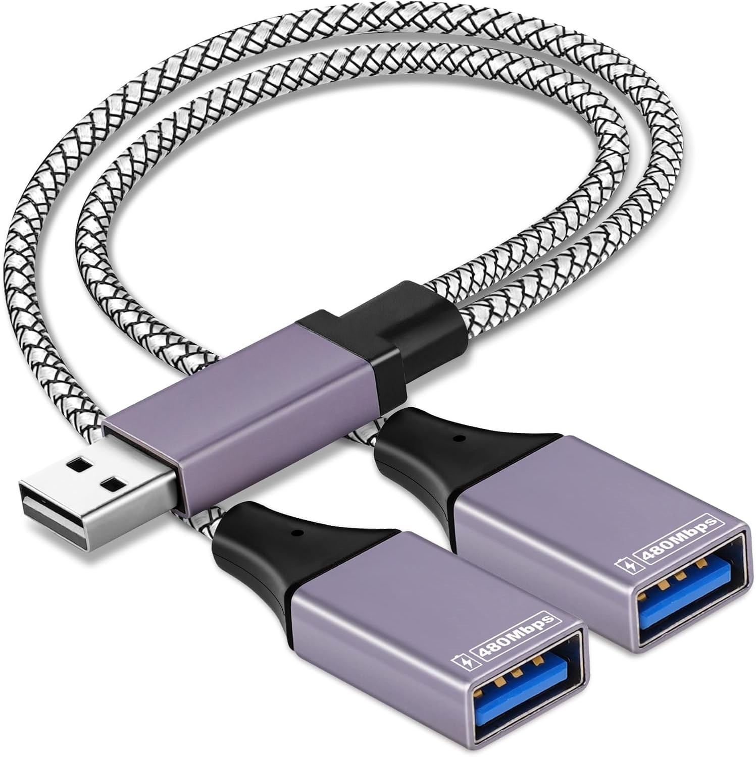 2025 Upgraded,USB Splitter 1 in 2 Out Cable,Double USB Port Extender Power Split