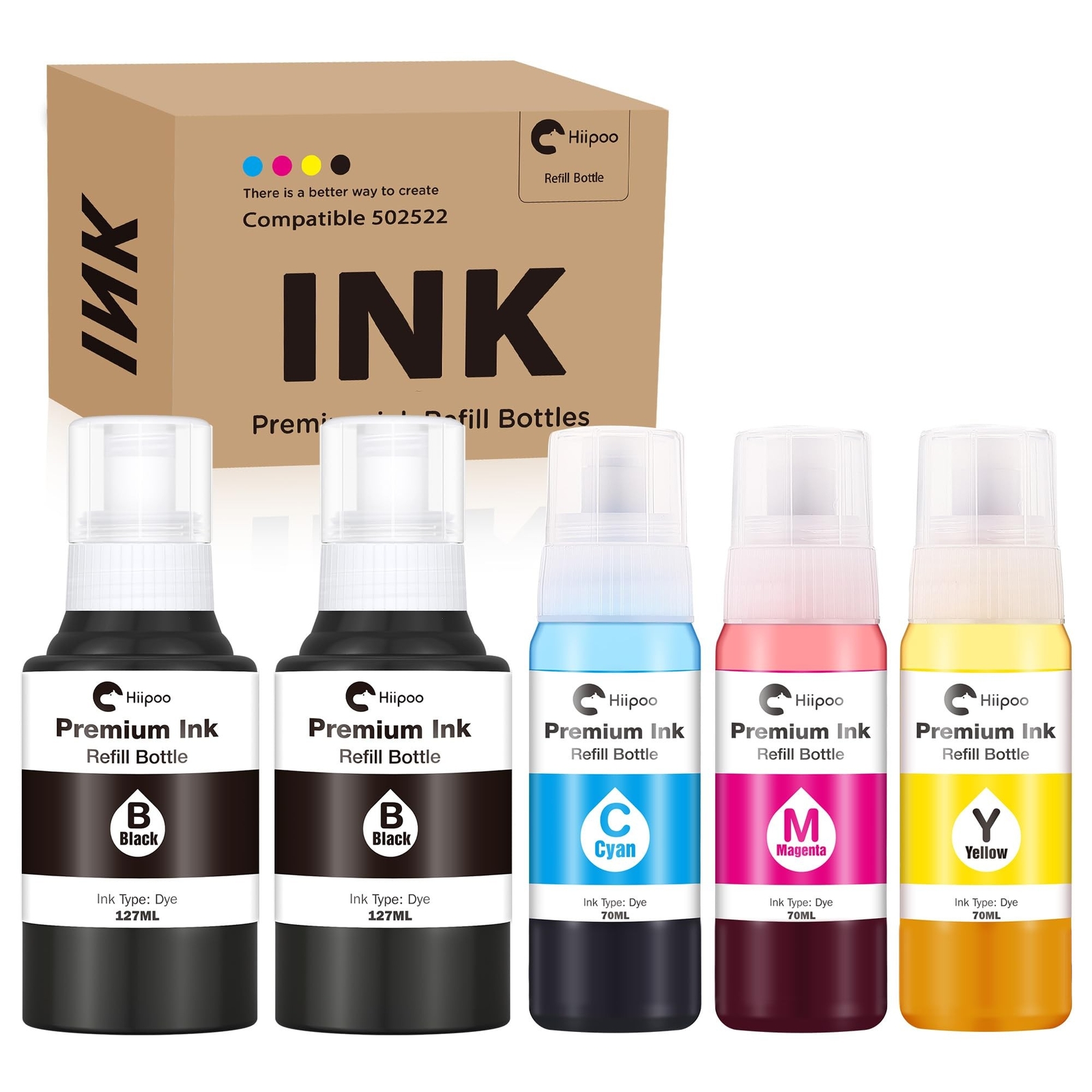 Hiipoo Compatible 502 T502 522 T522 (Not for Sublimation) Ink Refill Bottles ...