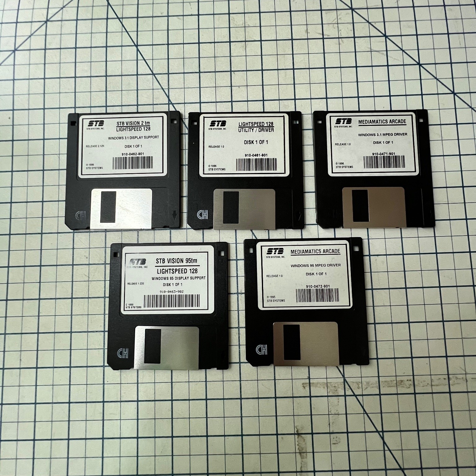 STB SYSTEMS Software Driver Lot of 5 3.5" Floppy Disks 1996 Windows PC Vintage