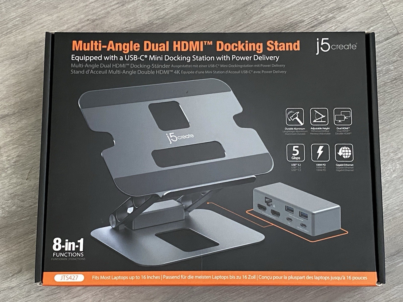 j5create JTS427 Multi-Angle Dual HDMI USB 3.2 Docking Stand - Brand new
