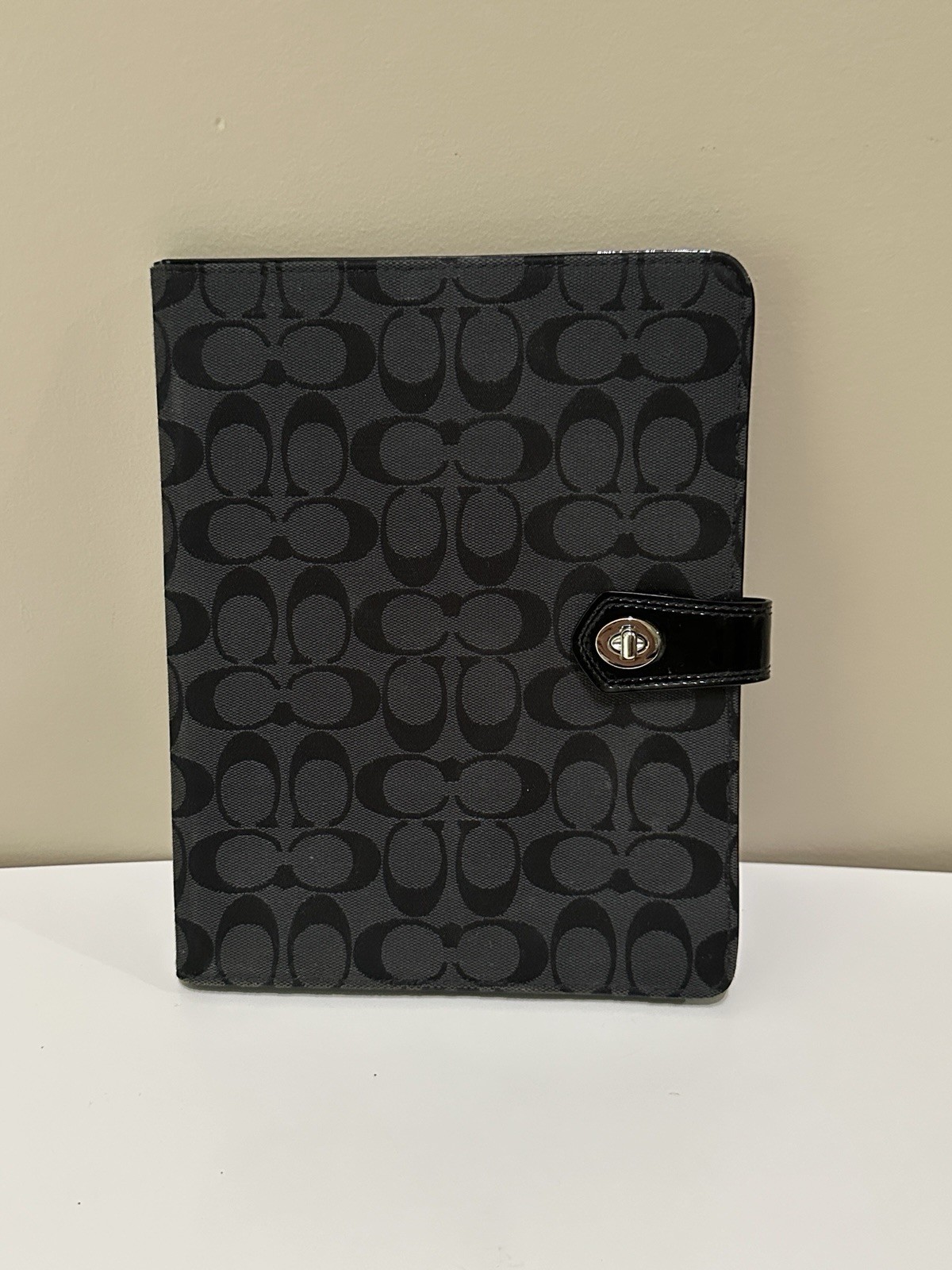 Vintage Coach Black Canvas & Patent Leather Turn Lock iPad Tablet Case Cover Y2K