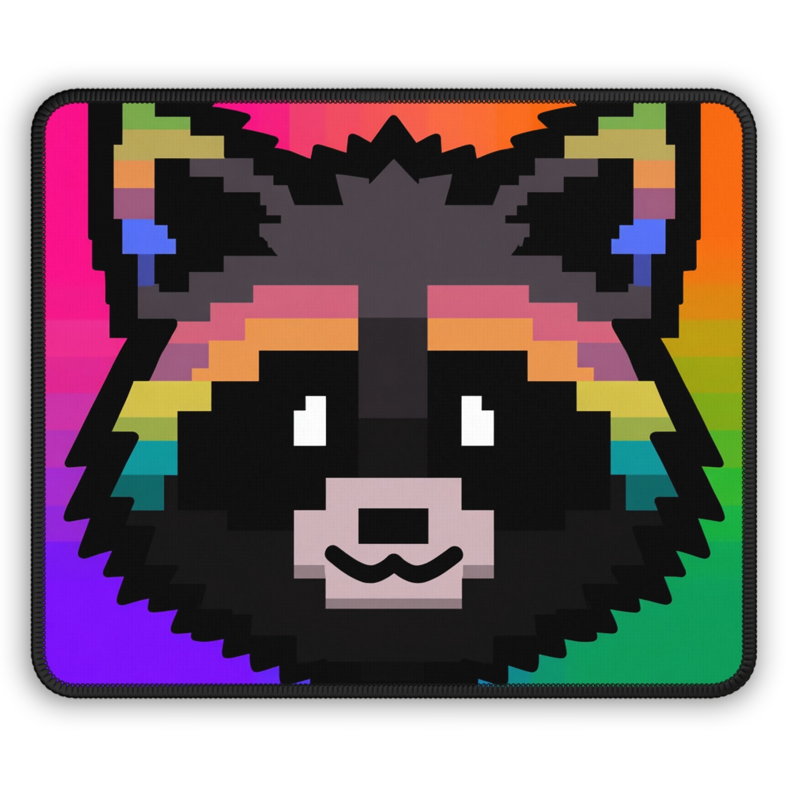 Pixel Rainbow Raccoon Gaming Mouse Pad | Colorful Retro Arcade