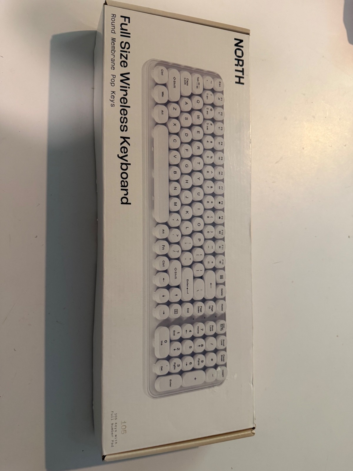 North - Full Size Wireless Keyboard - Round Membrane Pop Keys - White