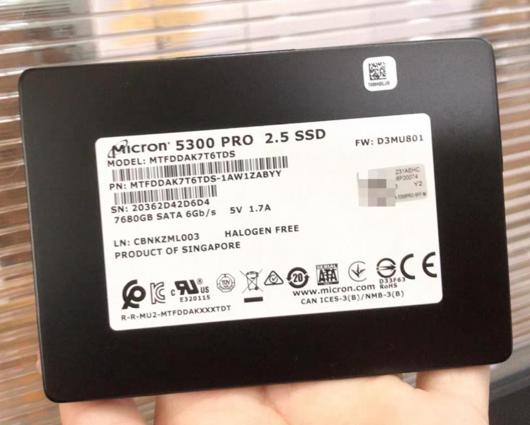Micron 5300 PRO 7.68TB 2.5" SATA 6Gb/s SSD MTFDDAK7T6TDS-1AW1ZABYY 100% Health