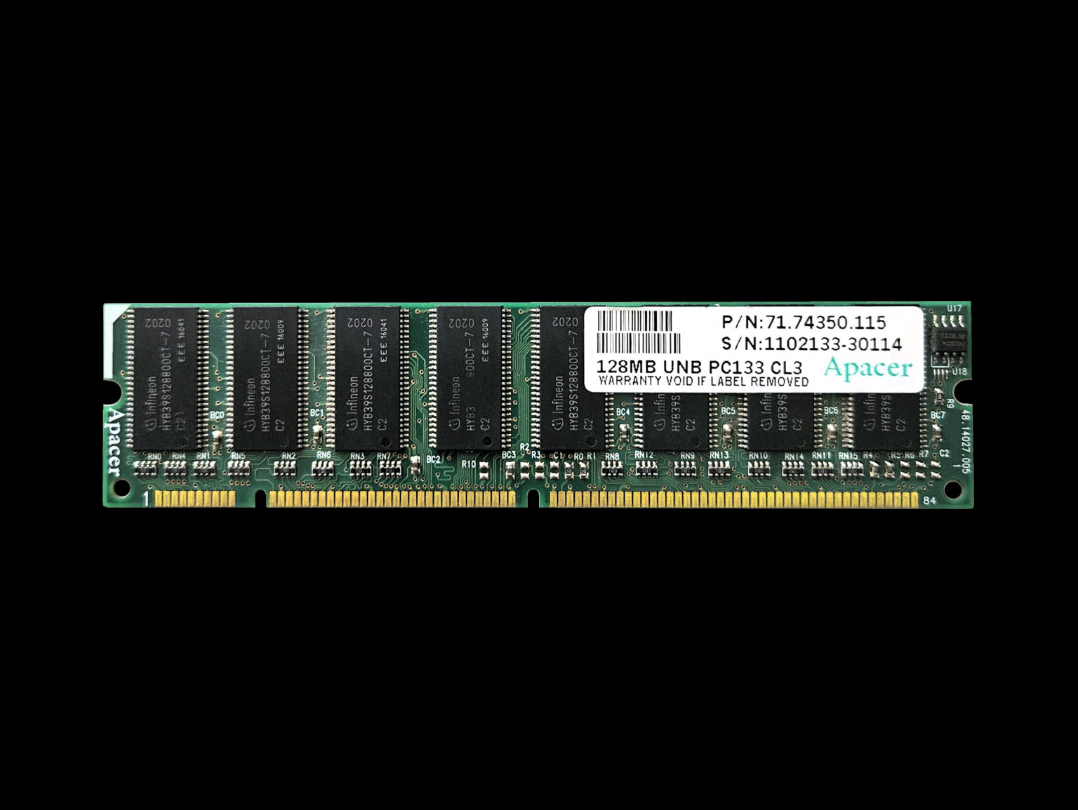 Apacer 128MB UNB PC133 CL3 168-Pin DIMM Memory Module 71.74350.115