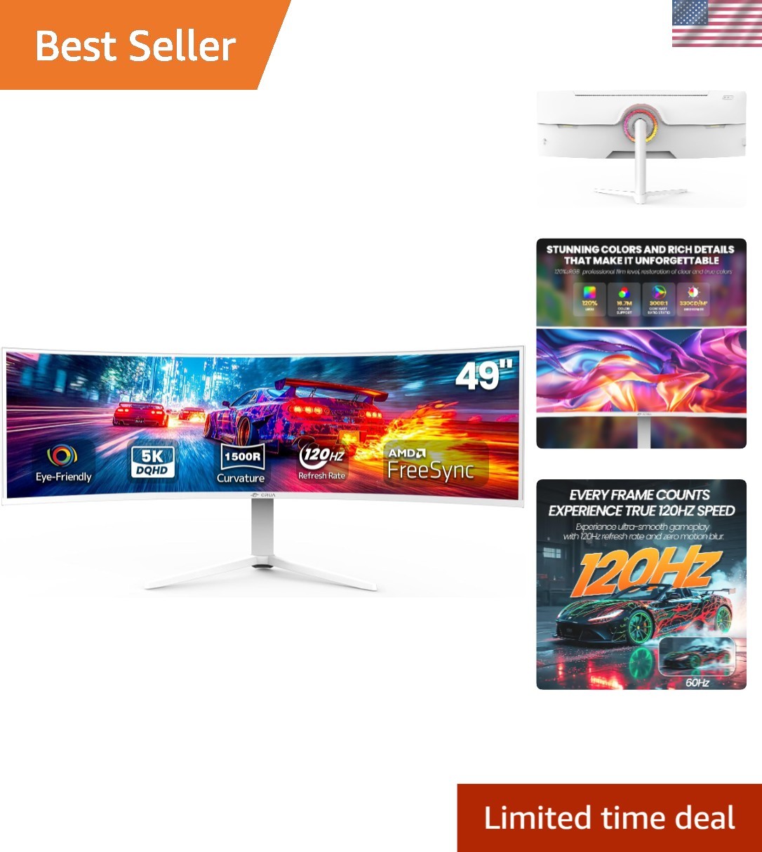 Height Adjustable 49" White Curved Monitor | 120Hz Refresh & 1500R Curvature