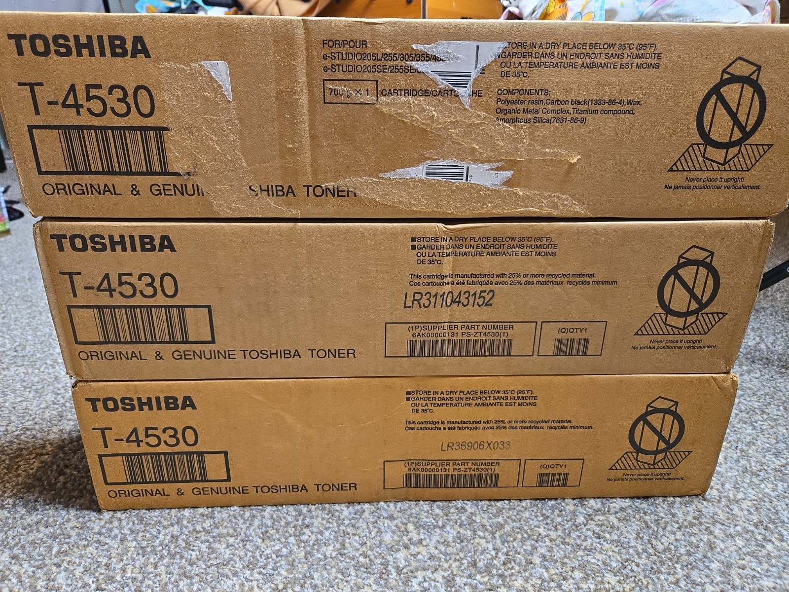 NEW Lot of 3 Genuine OEM Toshiba T-4530 Laser Toner Cartridge Black 