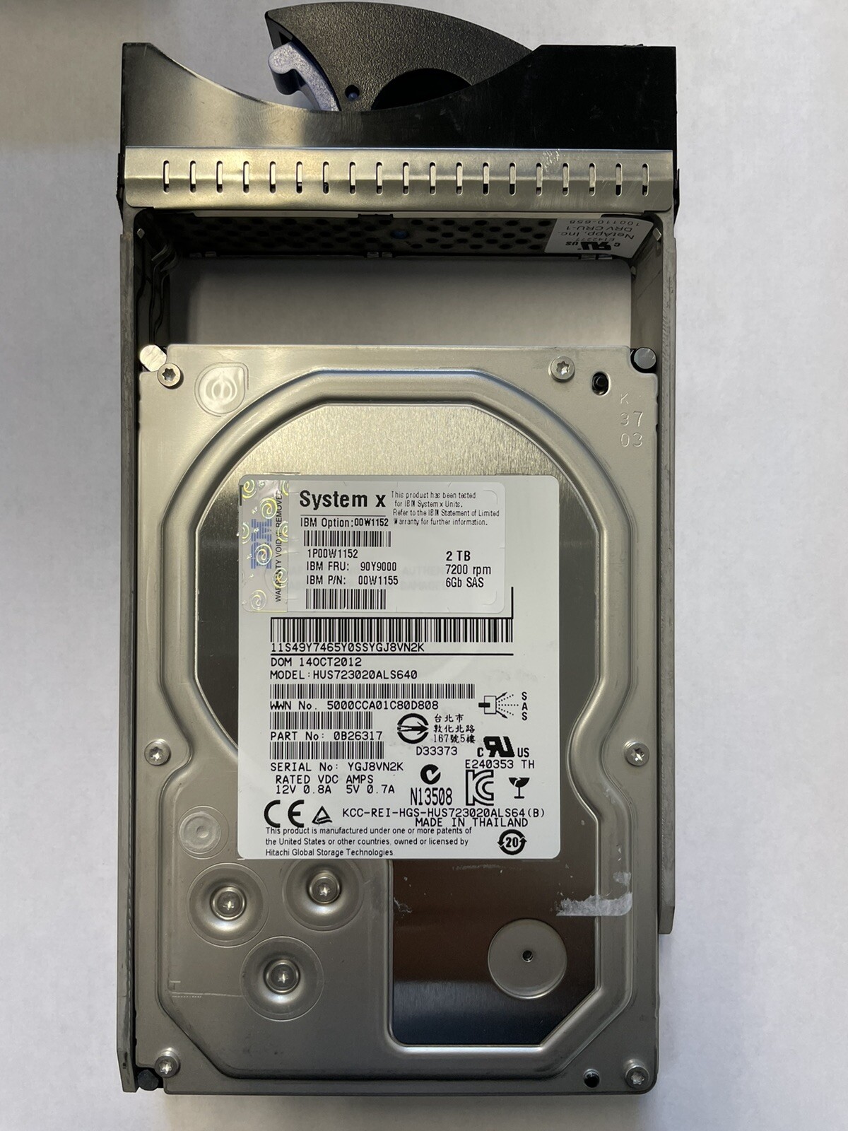 00W1152,90Y9000,00W1155 IBM 2TB 7200 RPM 6GB 3.5" SAS HUS723020ALS640 0B26317
