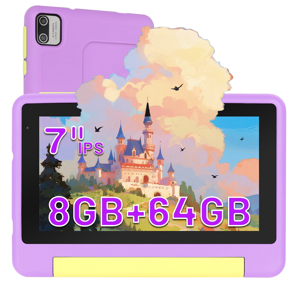 Kids Tablet 7 inch Android 13 Tablet for Kids 3-12 8GB RAM 64GB ROM Home Tutor