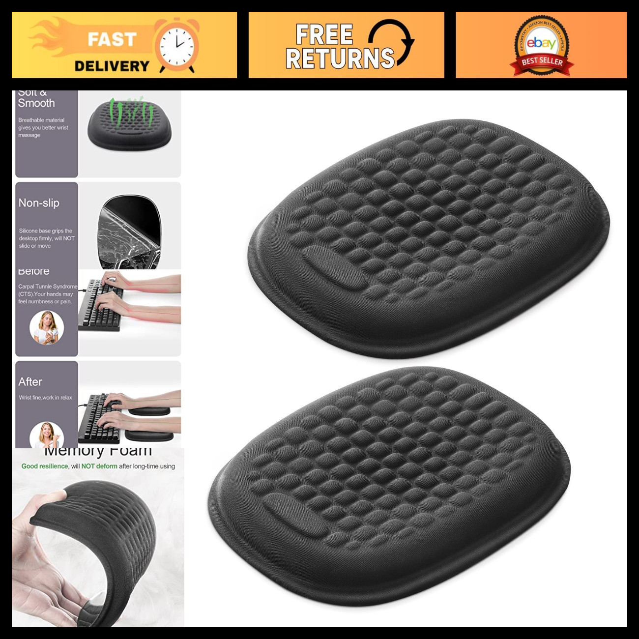 2Pcs Cloud Elbow Pads & Wrist Rest - Soft Memory Foam Ergonomic Support for Offi