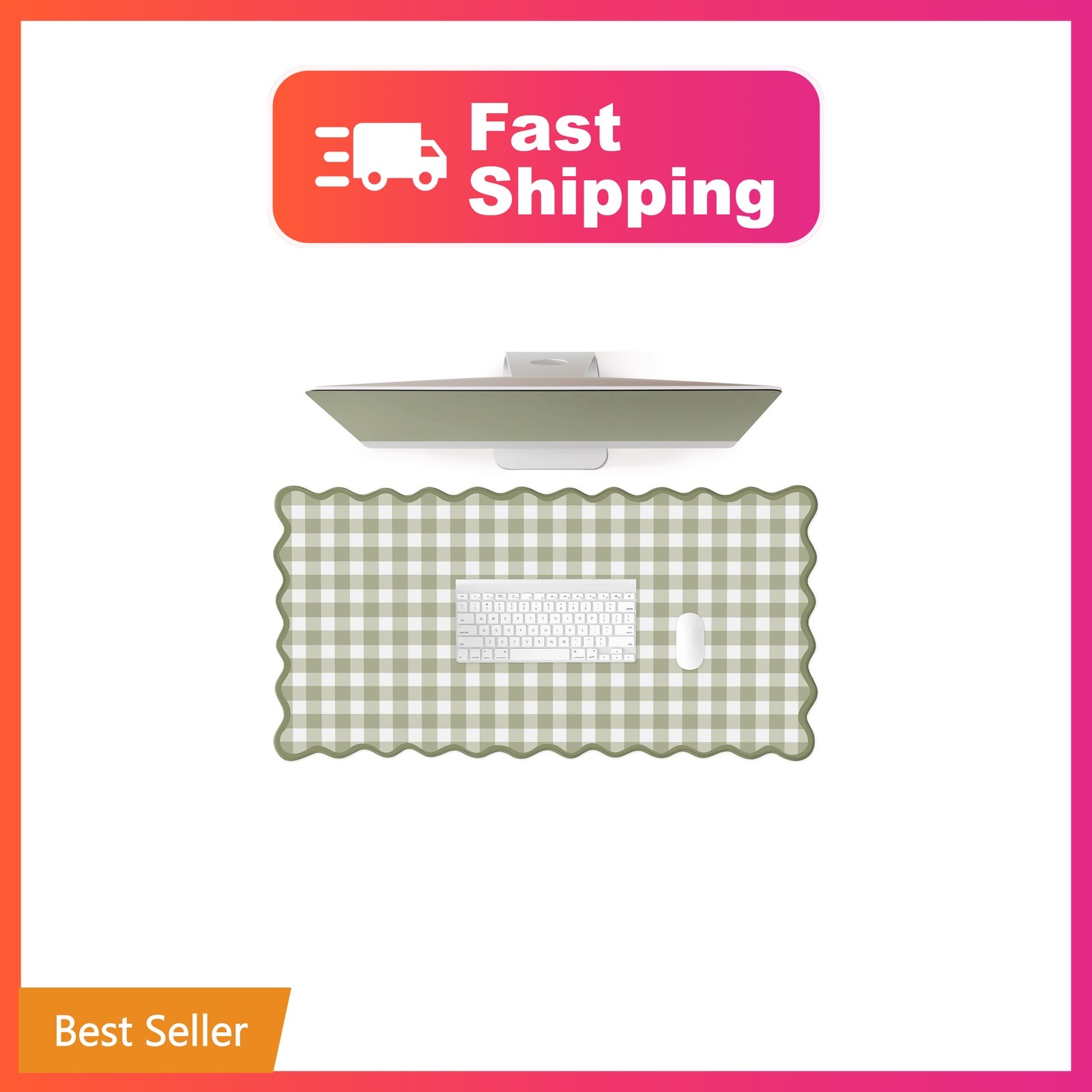ohisxiacy A1-green Scalloped Checkered Desk Mat