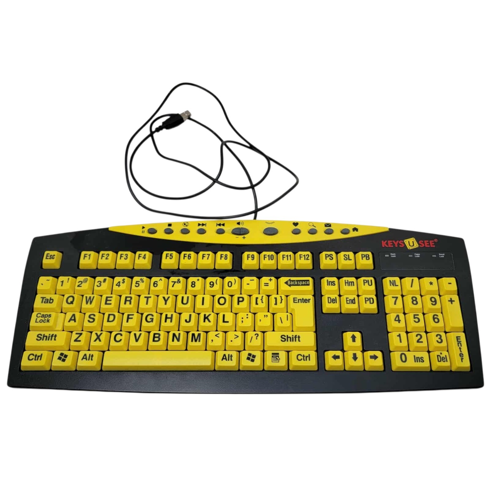 AbleNet Keys U See Large Print Multimedia USB Keyboard Wired QWERTY YKB-LP-YUSB