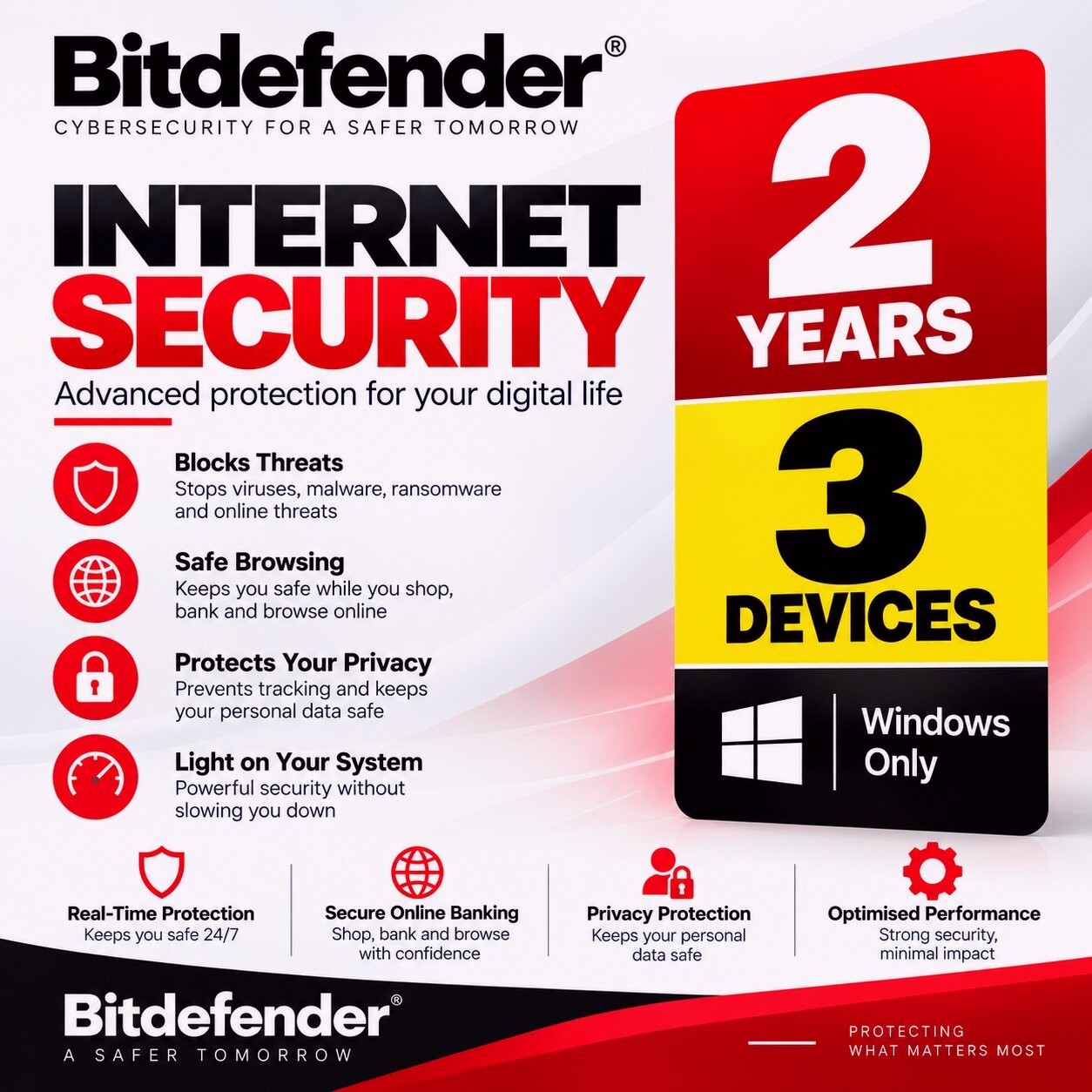 Bitdefender Internet Security - 2 Years 3 WINDOWS PC + Daily VPN