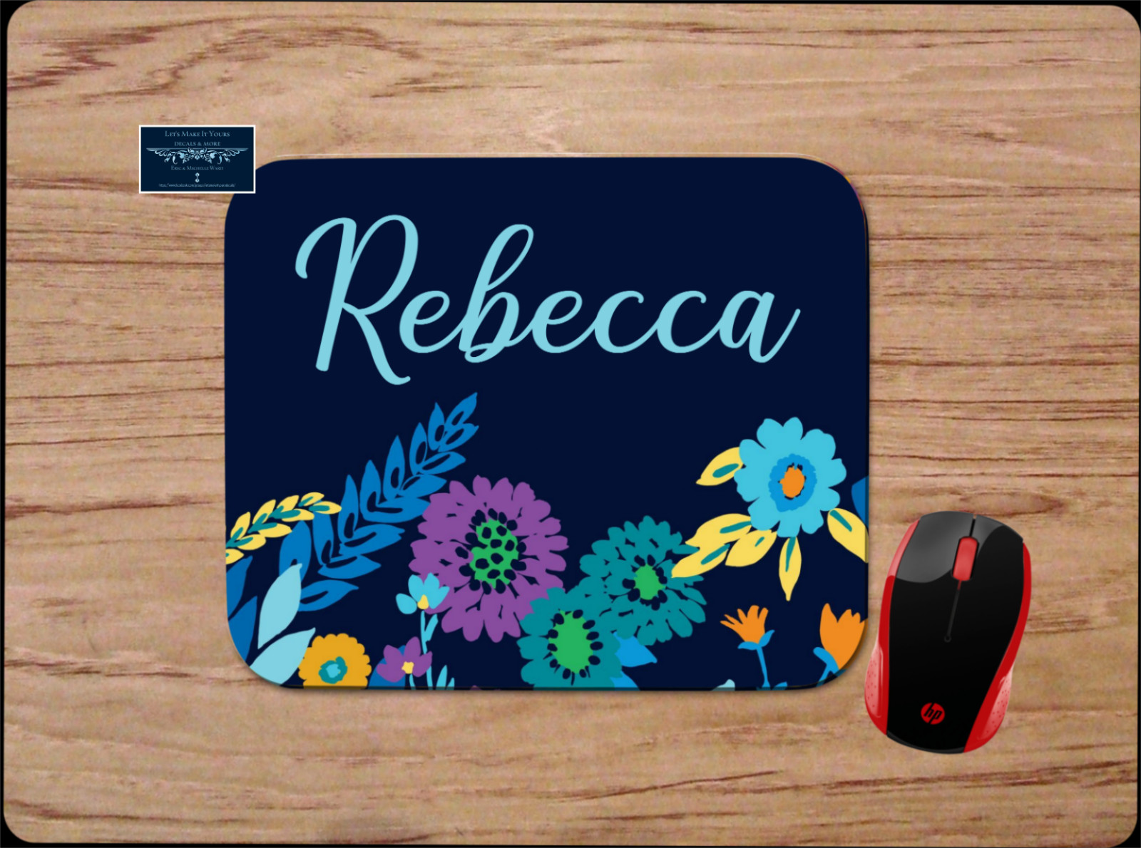 SPRING FLOWERS BLUE PC MOUSE PAD DESK MAT PERSONALIZED YOUR NAME OFFICE GIFT