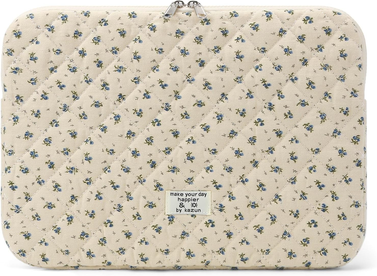 Cute Quilted 13 Inch Floral Laptop Sleeve - Padded Protective Case for Laptops